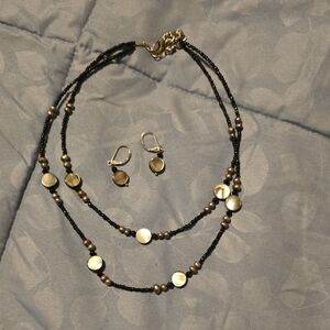 Lia Sophia Black Bead Double Strand Necklace with Matching Earrings